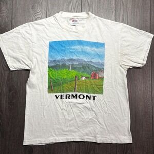 Vintage Vermont 1990s Shirt White Large Art Church Farm
